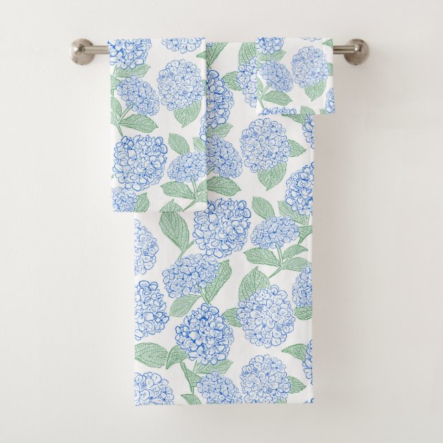 Conjunto De Toalhas Blue and Green Hydrangea Floral Bath Towel Set (Insitu)