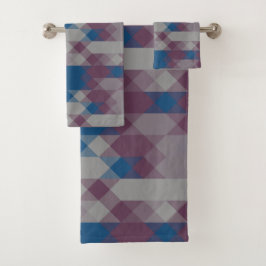 Conjunto De Toalhas blue and mauve geometric pattern