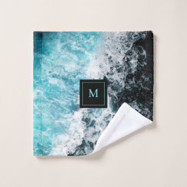 Conjunto De Toalhas Blue Black Ocean Waves Hawaii Monograma