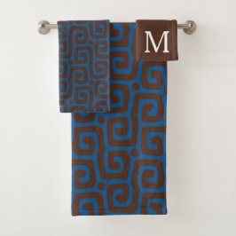 Conjunto De Toalhas  Blue &Brown Abstract Pattern Monogram name