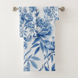 Conjunto De Toalhas Blue Chinoiserie Watercolor Floral Botanical
