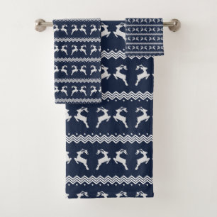 Conjunto De Toalhas Blue Christmas Reindeer Seamless Patterno