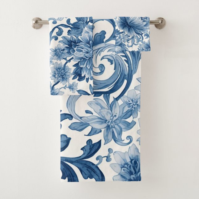 Conjunto De Toalhas Blue Dreams | Floral Watercolor Chinoiserie (Insitu)