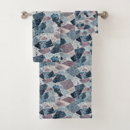 Conjunto De Toalhas Blue e Mauve Abstrato Terrazzo Design
