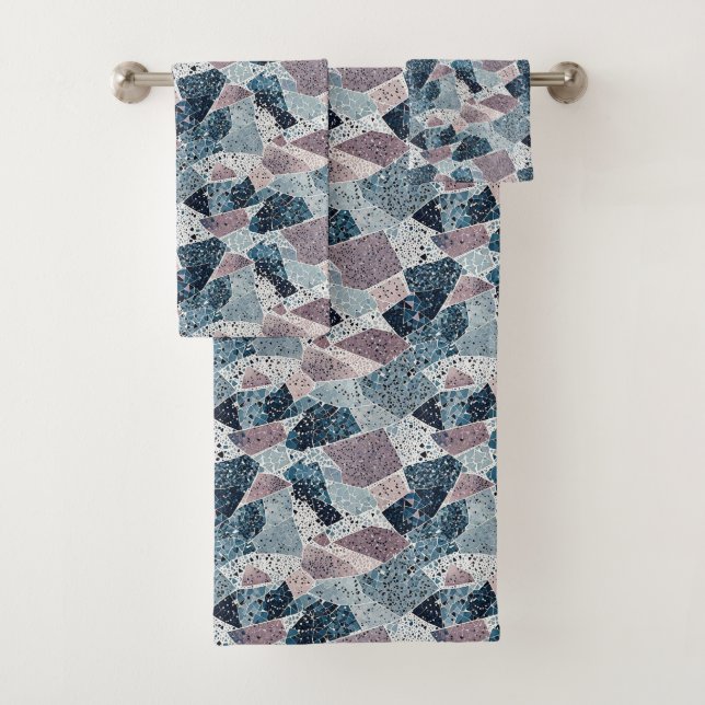 Conjunto De Toalhas Blue e Mauve Abstrato Terrazzo Design (Insitu)