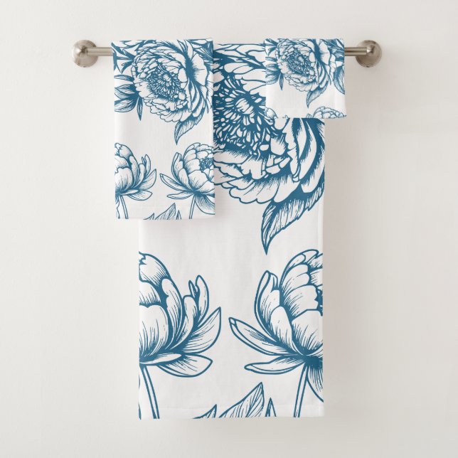 Conjunto De Toalhas Blue Floral Peony (Insitu)