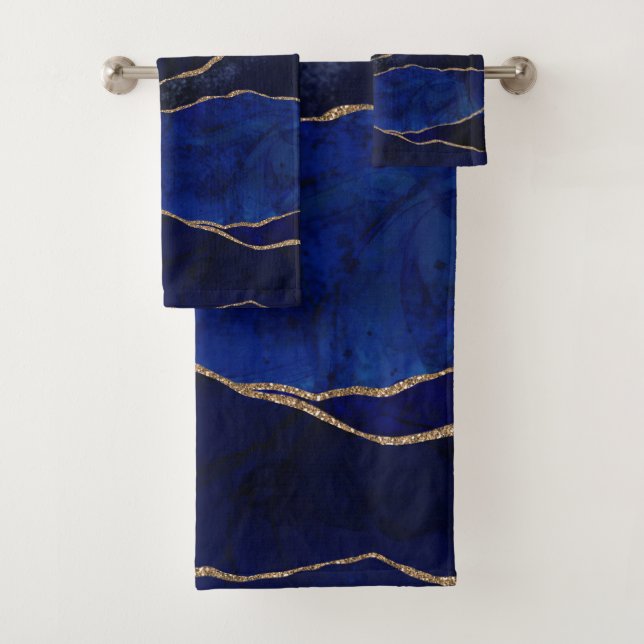 Conjunto de toalhas Blue & Gold Agate Modern Glam  (Insitu)