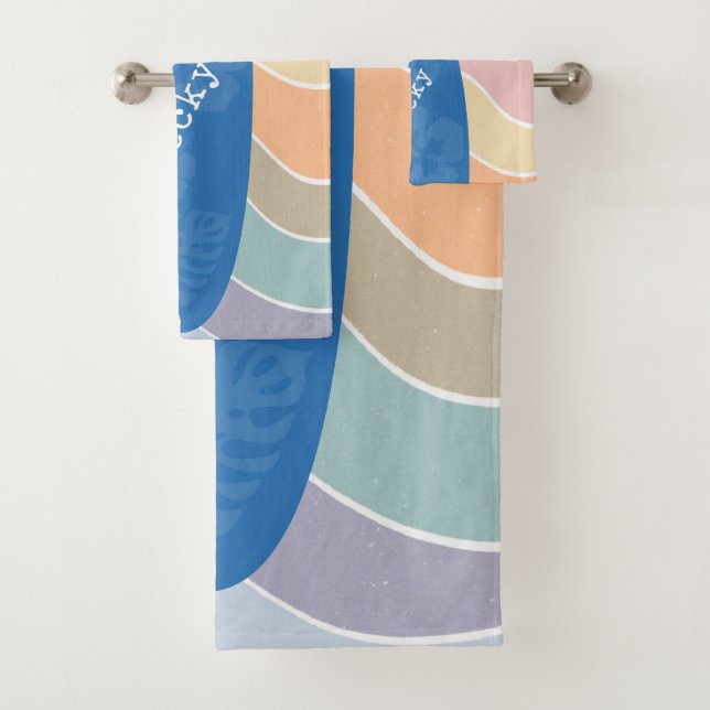 Conjunto De Toalhas Blue Hawaii Surfboard on Pastel Waves (Insitu)