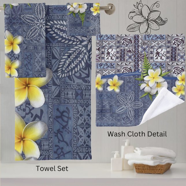Conjunto De Toalhas Blue Hawaiian Tapa e Plumeria Towel Set (Criador carregado)