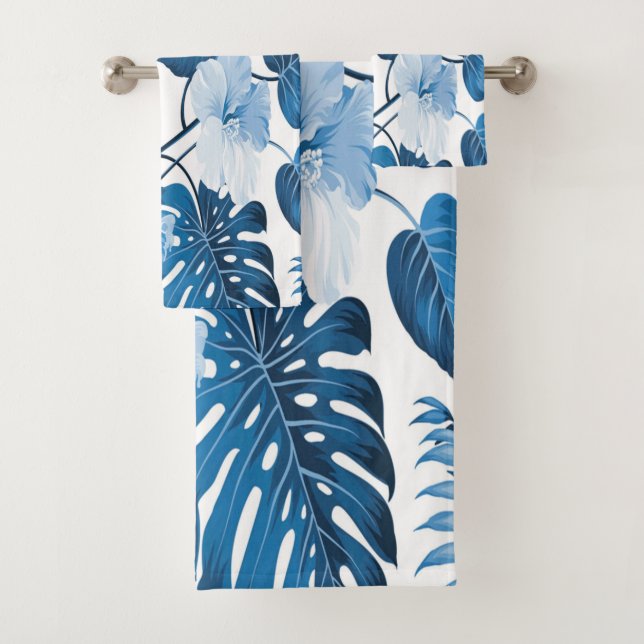 Conjunto De Toalhas Blue Hibiscus Flower Classy Tropical Beach House  (Insitu)