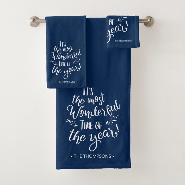 Conjunto De Toalhas Blue Modern Christmas Typography Personalized (Insitu)