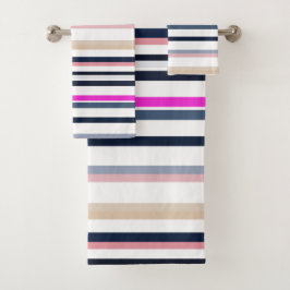 Conjunto De Toalhas Blue Pink and Sand Stripes