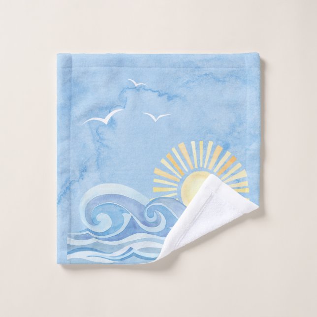 Conjunto De Toalhas Blue Sea Sun Waves Bath Toque (Pano de lavar)