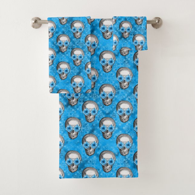 Conjunto De Toalhas Blue Skulls and Sunflower Series Design 7 (Insitu)