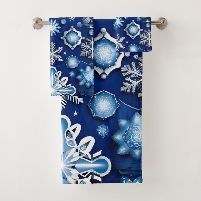 Conjunto De Toalhas Blue Snowflake Motif (Insitu)