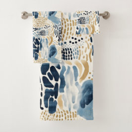 Conjunto De Toalhas Blue Tan Abstrato Beach