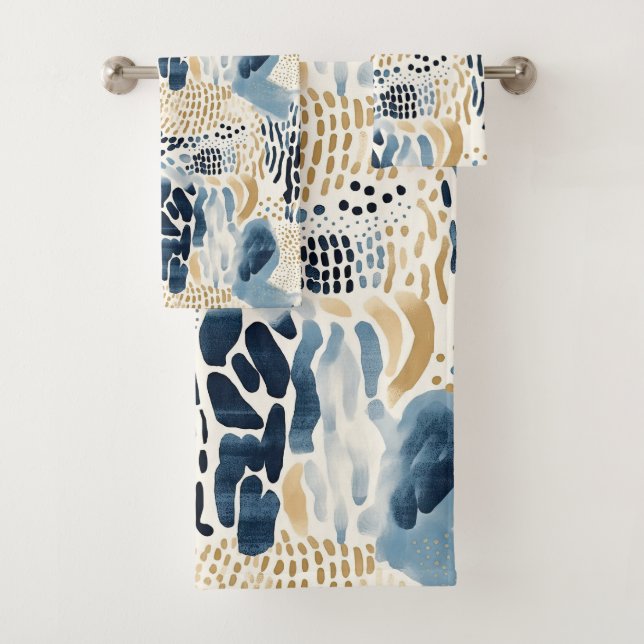 Conjunto De Toalhas Blue Tan Abstrato Beach (Insitu)