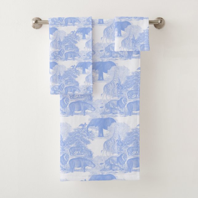 Conjunto De Toalhas Blue Toile Selgle Animais Safari Chinoiserie Boy (Insitu)