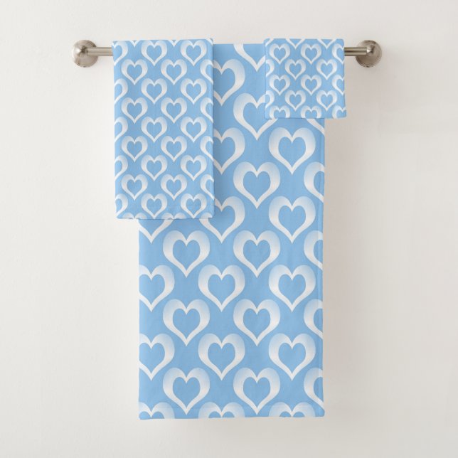 Conjunto De Toalhas Blue White Hearts Pattern (Insitu)