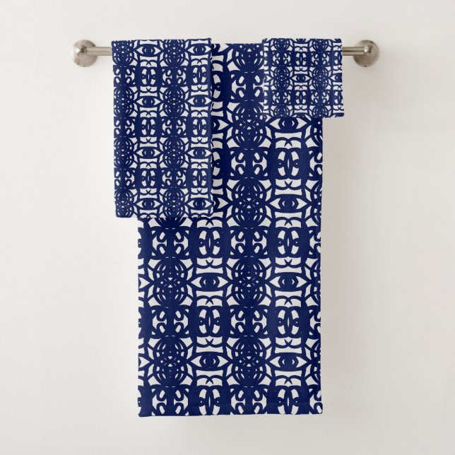 Conjunto De Toalhas Blue & White Unique Abstract Pattern (Insitu)