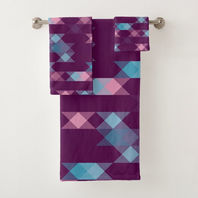 Conjunto De Toalhas blues, pinks and purple geometric (Insitu)