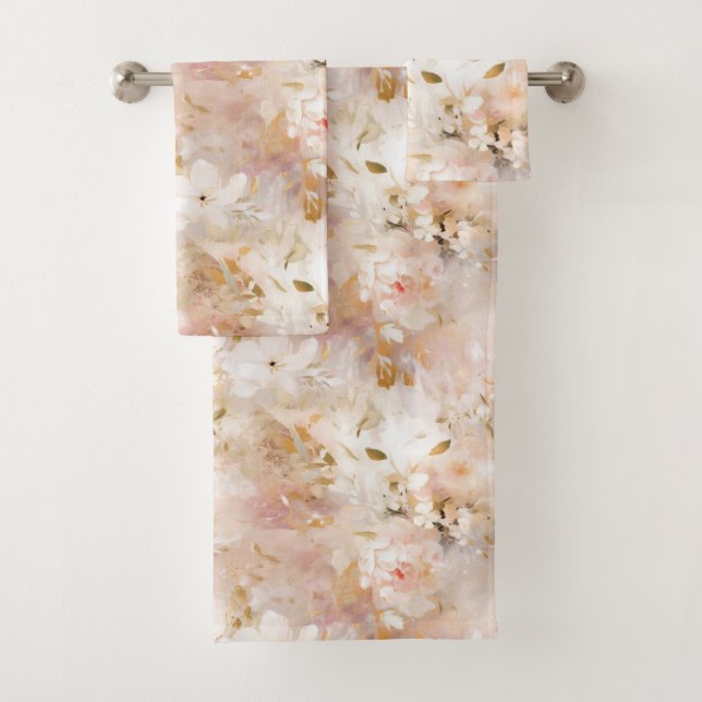 Conjunto De Toalhas Blush, Dourado, Mauve, Flores de Abstrato de Taupe (Insitu)