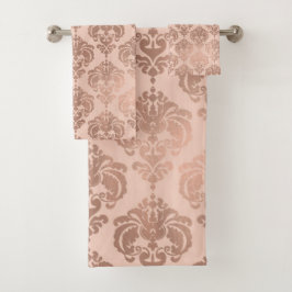 Conjunto De Toalhas Blush Rosa Dourado Rosa Glamour Moderno Damask