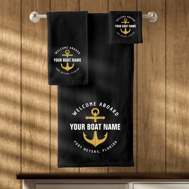Conjunto De Toalhas Boat Black & Dourado Anchor Náutico (Criador carregado)