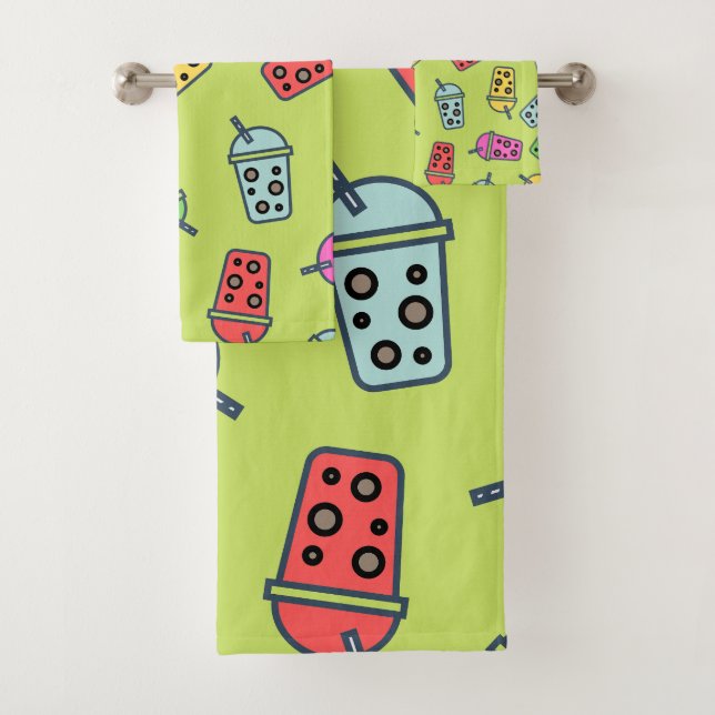 Conjunto De Toalhas Boba Bubble Tea Pattern (Insitu)