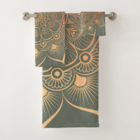 Bohemian Sage Green Peach Mandala Bath Totoset