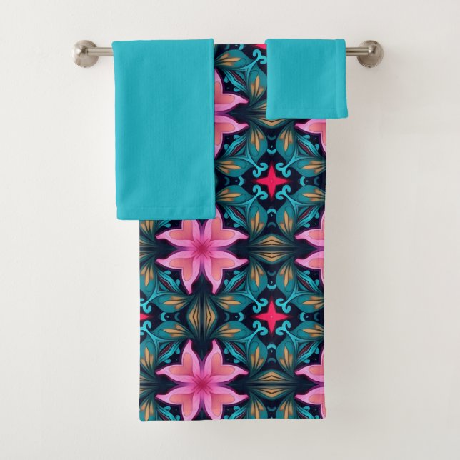 Conjunto De Toalhas Boho Aliette 3 Blue Pink (Insitu)