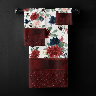 Conjunto De Toalhas Boho Bloom Padrão Elegante de Shimmer Vermelho e