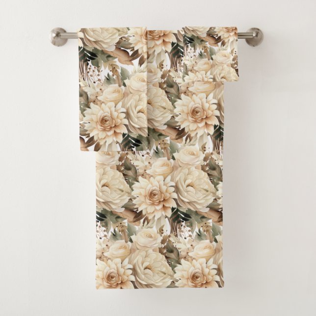 Conjunto De Toalhas Boho Champagne Dourado Ivory Cream Beige Tan Flora (Insitu)