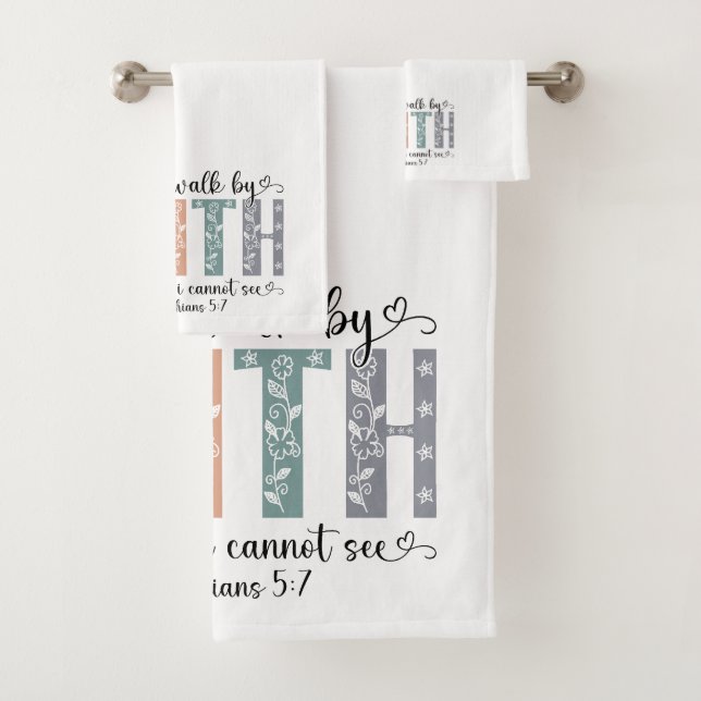 Conjunto De Toalhas Boho Christian Walk by Faith Bible Verse Floral (Insitu)