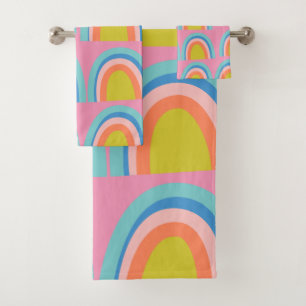 Conjunto De Toalhas Boho Colorido Rainbow Padrão Brilhante Pastel Bril
