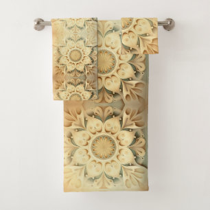 Conjunto De Toalhas Boho Cream Swirl Hearts Design Towel Set