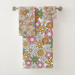 Conjunto De Toalhas Boho Daisy Flowers 70s Groovy Floral