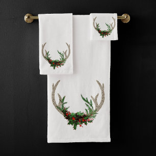 Conjunto De Toalhas Boho Deer Antlers Floral Russo de Natal Vermelho