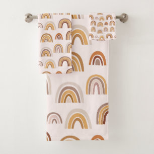 Conjunto De Toalhas Boho Desert Rainbow Abstrato Arch Pattern Taupe