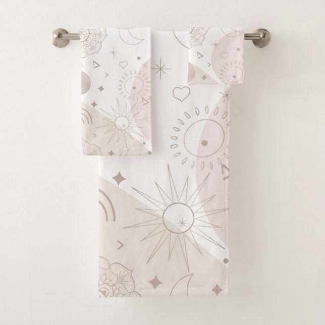 Conjunto De Toalhas Boho Doodles Espaciais Neutrais Design (Insitu)