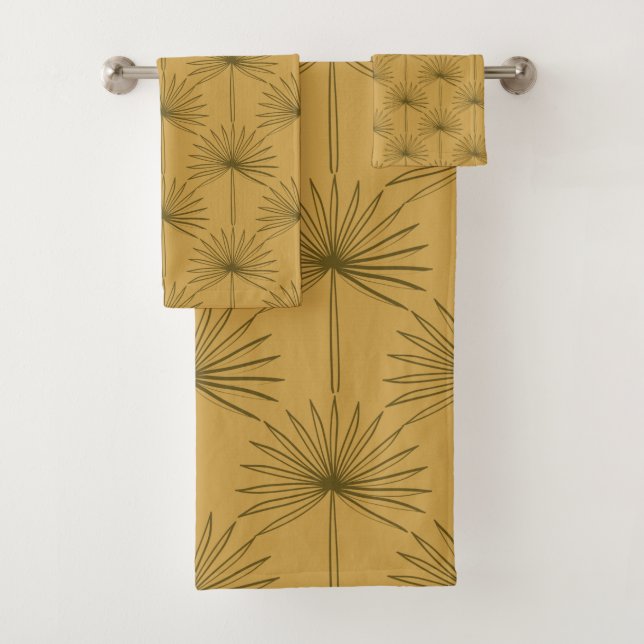 Conjunto De Toalhas Boho Fan Palm Folha Botânica Desenho De Mostarda  (Insitu)
