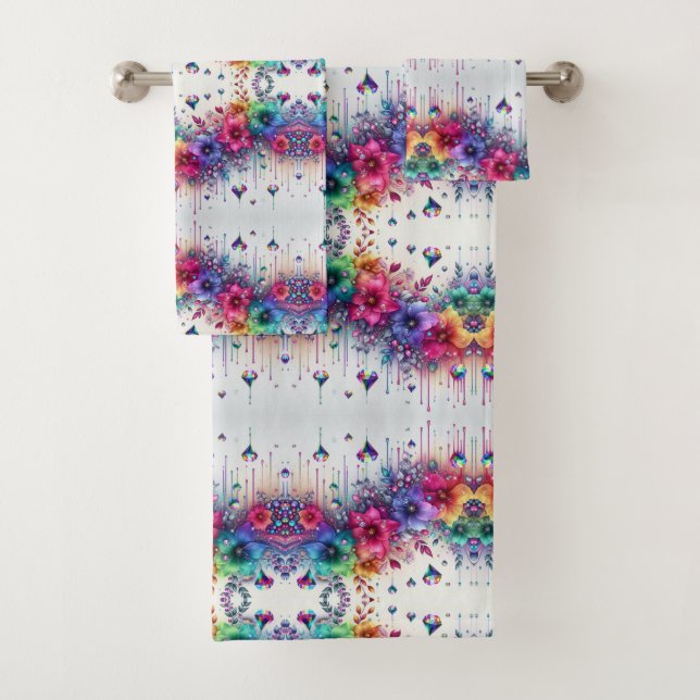 Conjunto De Toalhas Boho Floral Arco-íris Branco (Insitu)