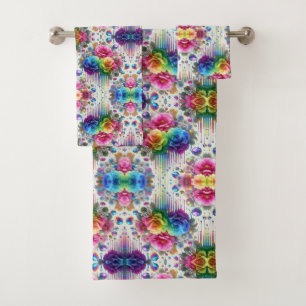 Conjunto De Toalhas Boho Floral Branco Arco-Íris