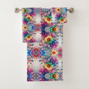 Conjunto De Toalhas Boho Floral Branco Arco-Íris