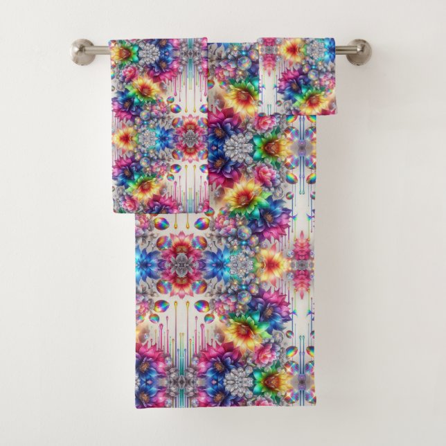 Conjunto De Toalhas Boho Floral Branco Arco-Íris (Insitu)