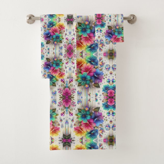 Conjunto De Toalhas Boho Floral Branco Arco-íris (Insitu)