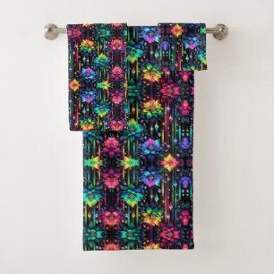 Conjunto De Toalhas Boho Floral Preto Arco-Íris