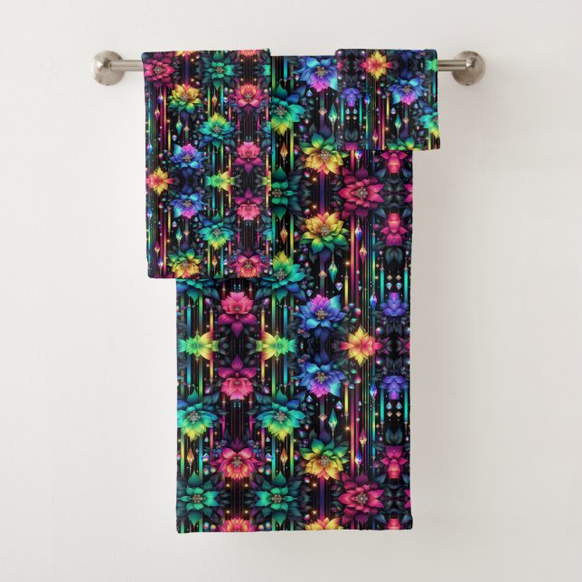 Conjunto De Toalhas Boho Floral Preto Arco-Íris (Insitu)