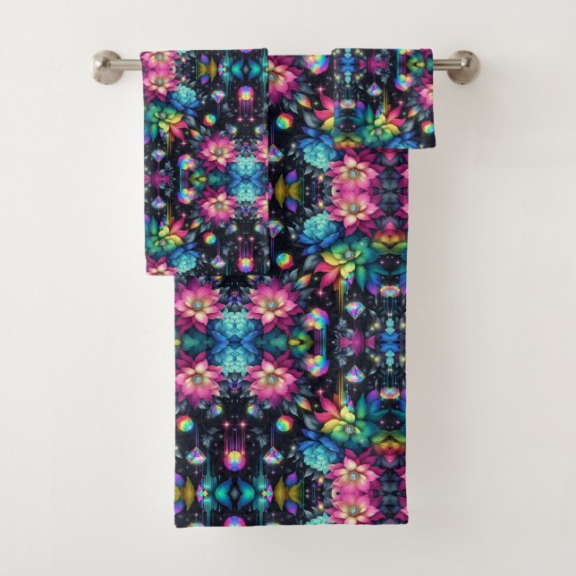 Conjunto De Toalhas Boho Floral Preto Arco-Íris (Insitu)