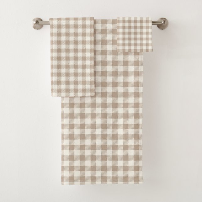 Conjunto De Toalhas Boho Gingham Pattern Plaid Checkered Neutral (Insitu)
